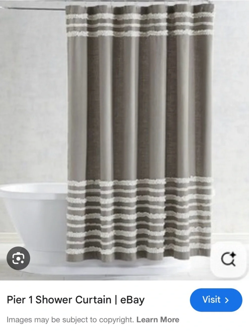 Pier 1 Gray and White Ruffle Stripe Shower Curtain Panel